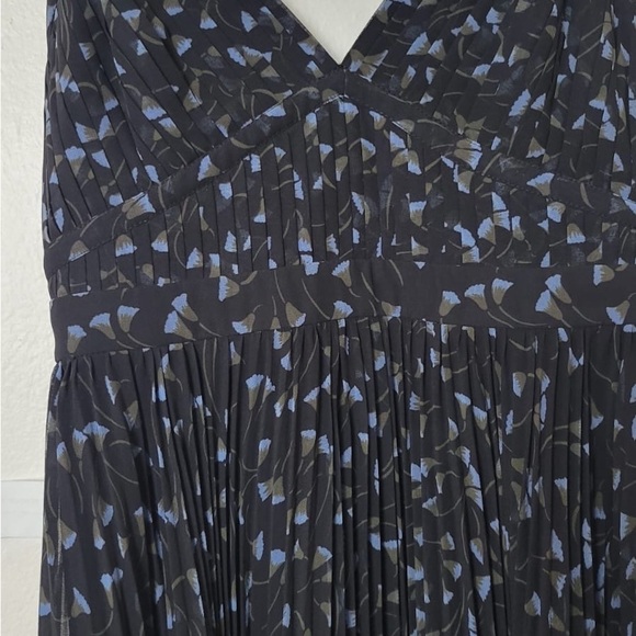 Fame Partners Gown Draped Pleated Blue Black Spaghetti Strap Maxi Dress Floral - Picture 2 of 8